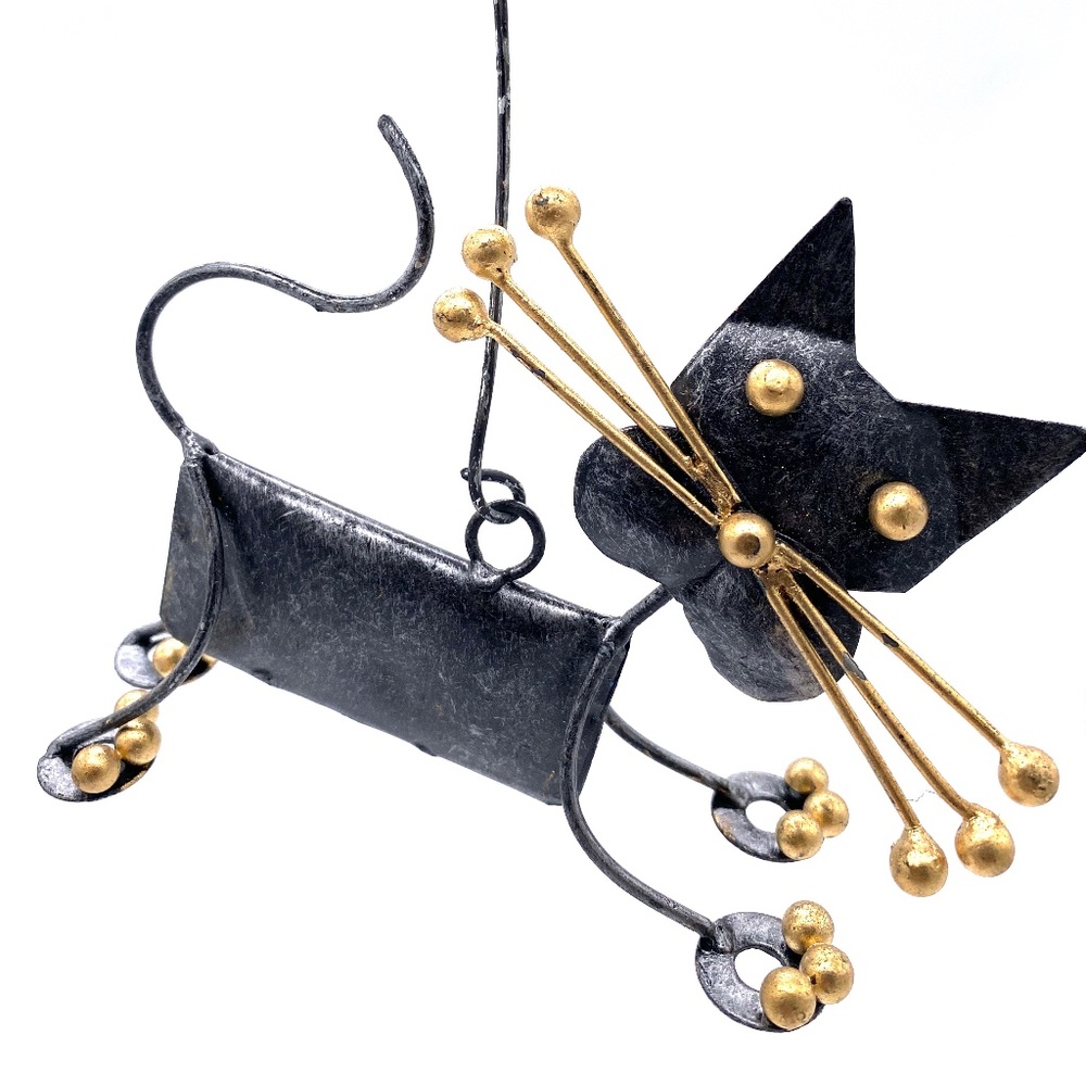 Hand forged and Painted Rectangle Metal Cat Ornament